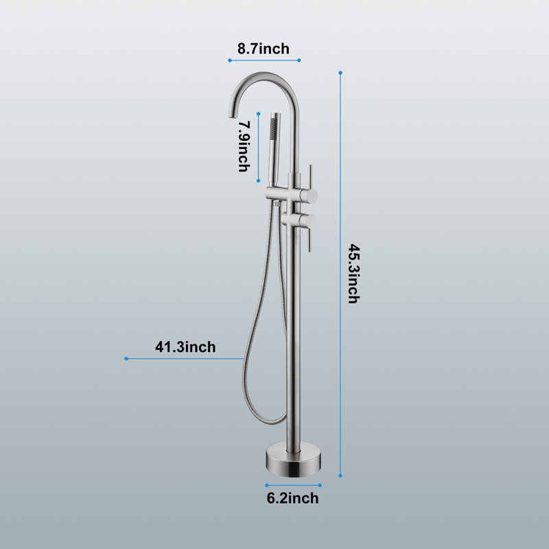 Robinet de baignoire autoportant à fixation au sol avec douche à main, Nickel brossé