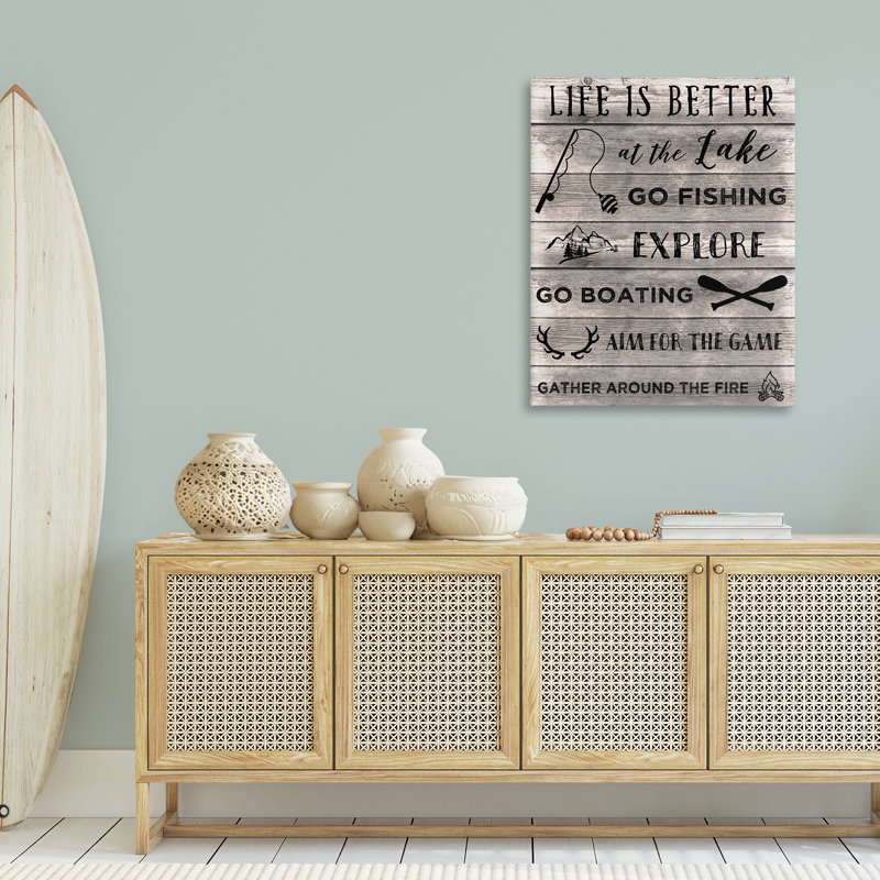 Lac, activités et phrases sur toile, design par CAD Designs, H 40 po x l 30 po