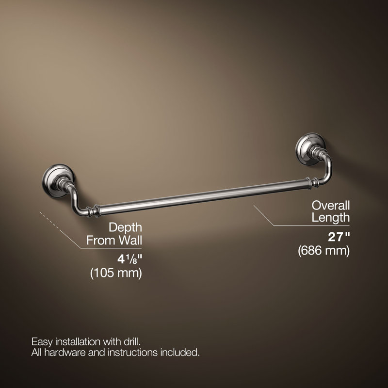 Artifacts® Wall Mounted Towel Bar, Vibrant Titanium, 3" H x 27" W x 3.5" D