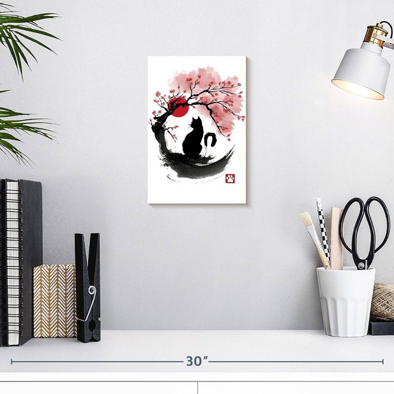Brami sakura chat Sumi-E, H 12 po x l 8 po