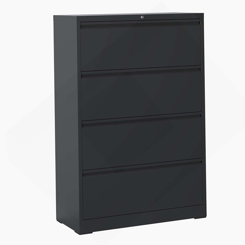 Classeur latéral à 4 tiroirs de haute qualité avec serrure pour la maison et le bureau, assurant un rangement sûr et efficace