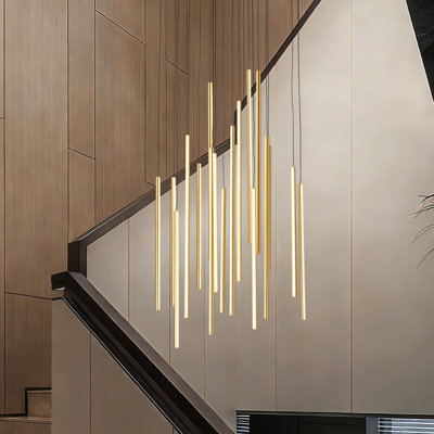 18-Light Gold LED Chandelier, Modern Long Cord Hanging Light, Dimmable Adjustable Pendant for Grand Foyer, 2-Story Entryway, Living Room