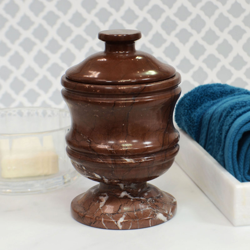 Pot de rangement pour meuble-lavabo en marbre chocolat avec couvercle