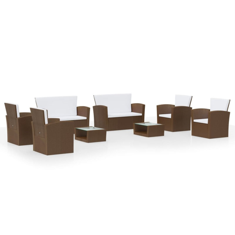 8 Piece Sofa Seating Group with Cushions, White, Brown
