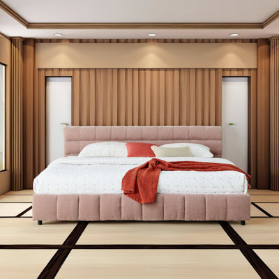 King Size Upholstered Platform Bed with Storage Drawers, Chenille Fabric, Soft Headboard by Mercer41