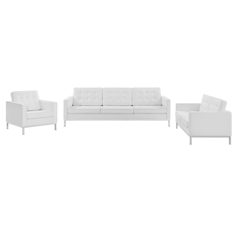 Ensemble de 3 pièces en similicuir capitonné Loft, Similicuir blanc