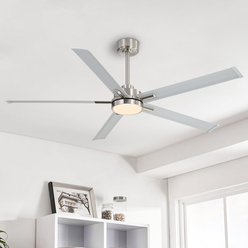 60 In. 5 Aluminium Blades Indoor Led Ceiling Fan With Remote, Smart ceiling fan, Nickel With Silver Blades