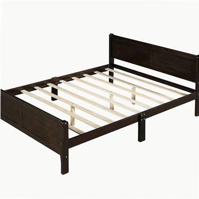 Full Size Wood Platform Bed with Headboard and Wooden Slat Support (Espresso)