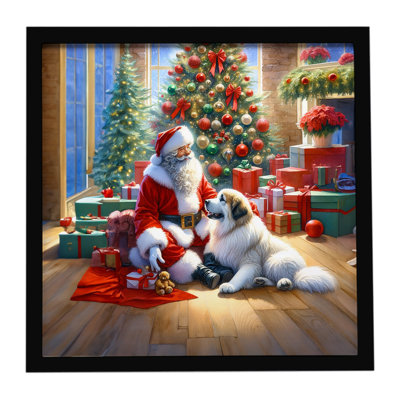 Impression sur toile encadrée "Great pyrenees and Santa Claus"