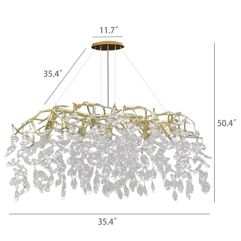 35X22X50" Modern Gold Crystal Chandelier 10 Light 35" Chandeliers For Dining Room Tree Branch Round Chandelier Linear Raindrop Chandeliers Hanging Pendant Light Fixture E48D9325F0614DCCA95CCD80DC6332FD