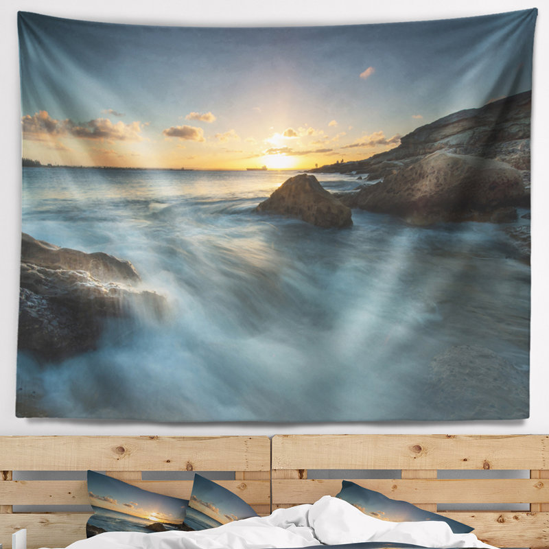 Tapisserie à coucher de mer à coucher de soleil seascape sydney, H 32 po x l 39 po
