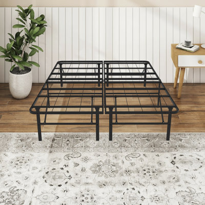 Base de lit pliante pleine grandeur, lit plateforme en métal robuste avec rangement sous le lit de 14 po, aucun sommier nécessaire, assemblage facile sans outil pour la chambre à coucher, la chambre d'amis et l'appartement