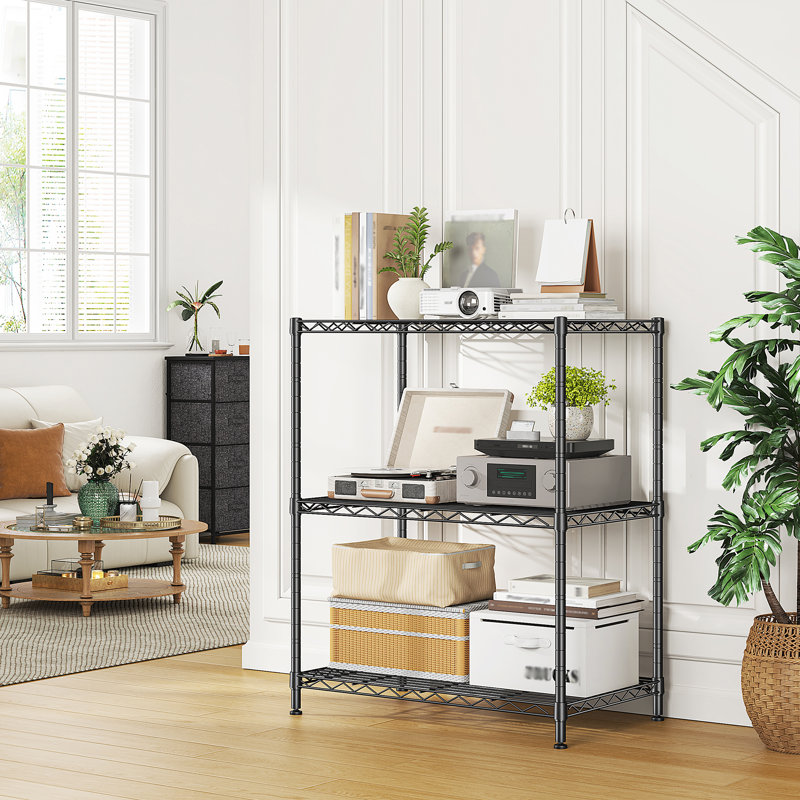 3-tier Wire Shelving Unit, Adjustable Metal Storage Rack For Kitchen, Pantry, Closet, Black, 30"H x 24"W x 14"D