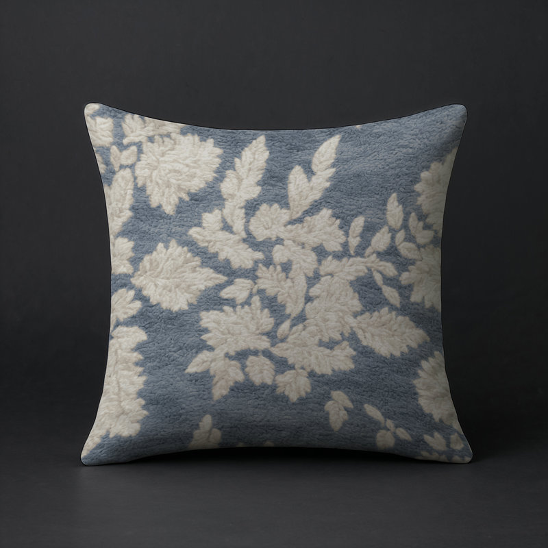 Coussin décoratif intérieur et extérieur Modern, Bleu / beige / floral ivoire, Carré 18 po