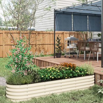 7.9' X 2' 1.4' Galvanized Raised Garden Bed, Outdoor Metal Planter Box With Edge, For Flower Cultivation, Cream Elevated Vegetable Bed - 93" L 22.5" W 16.5" H, Edging Flowers & Herbs,