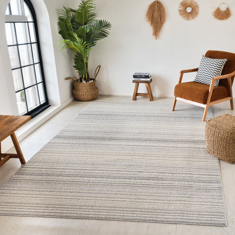 Rug Branch Sena 8' x 11' (7'10" x 10'10") Grey/Beige Striped Indoor Area Rug, Contemporary, Low Pile, Stain-Resistant Carpet - Living Room, Bedroom, Dining Room, and Kitchen