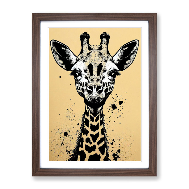 Giraffe Graffiti - Single Picture Frame Painting, 46cm H x 34cm W x 2cm D, Walnut