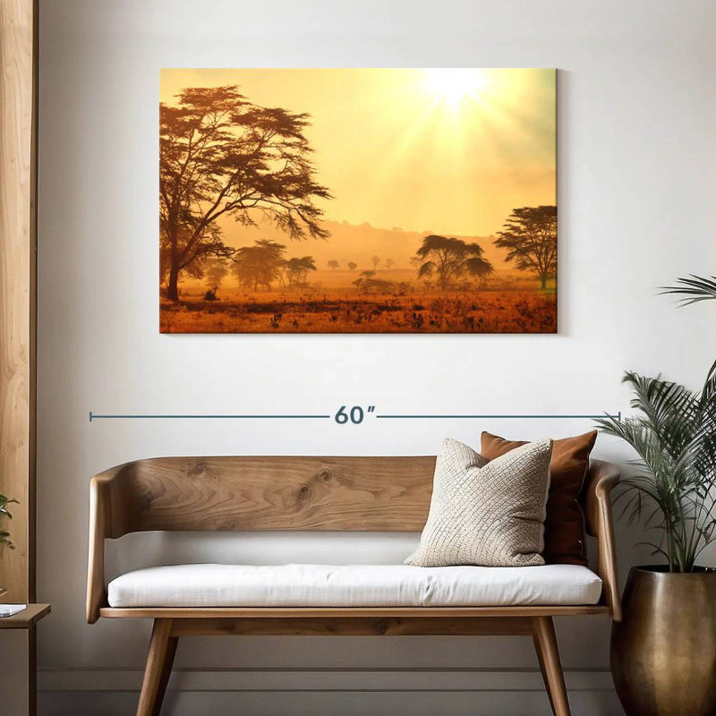 Ravi, savane africaine, lever de soleil, H 30 po x l 45 po