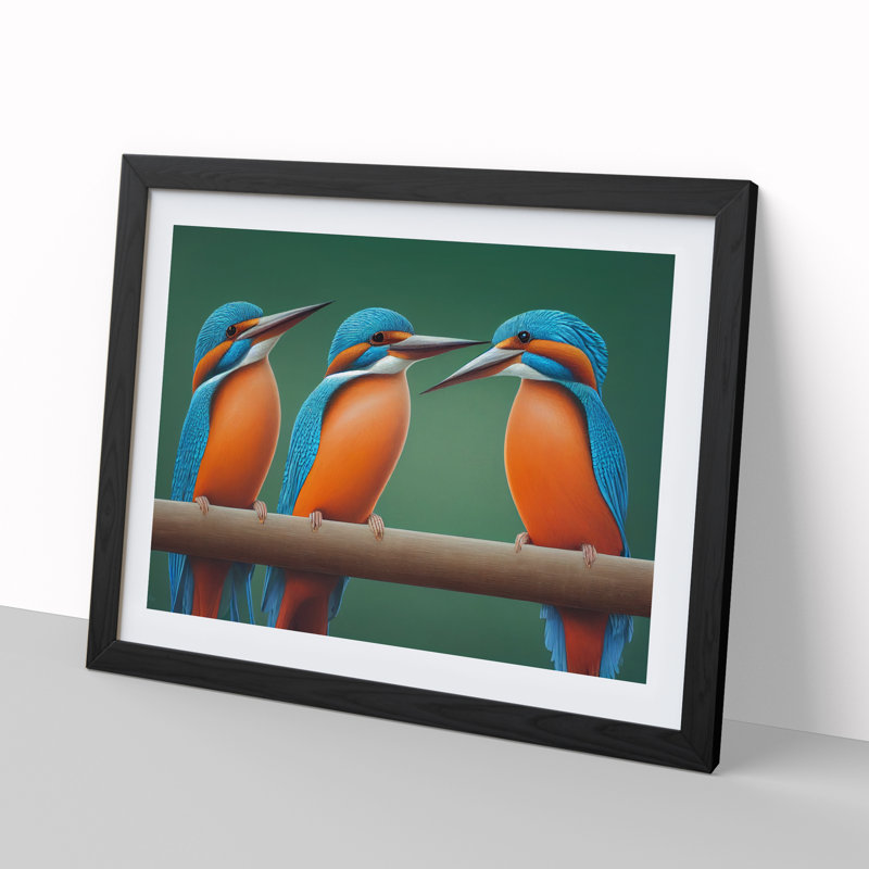Welcoming Kingfisher Birds - Framed Print, Black Framed, 46cm H x 64cm W x 2cm D