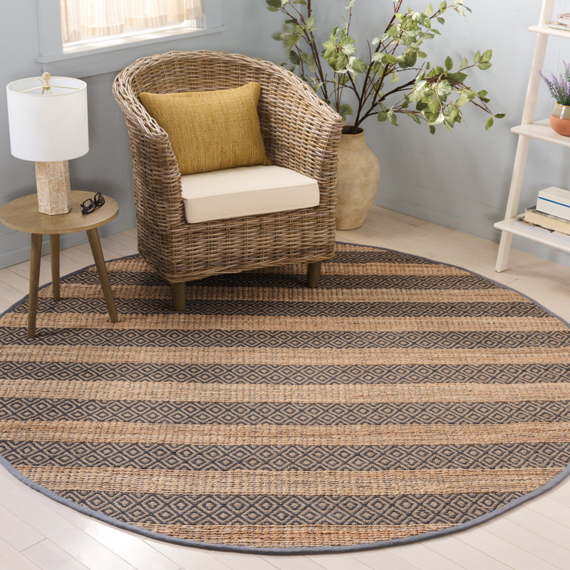 Sonny Geometric Flatweave Charcoal/Natural Area Rug, Round 7'