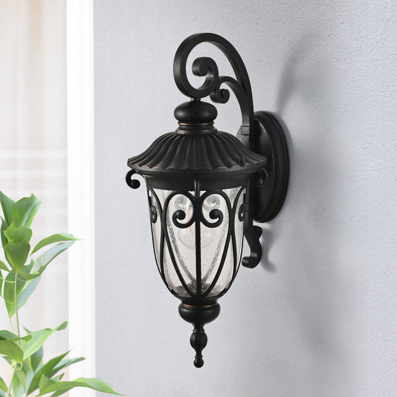 Classic Outdoor Wall Lantern, Black Vintage Wall Sconce With Bubble Glass, Weatherproof Exterior Light Fixture