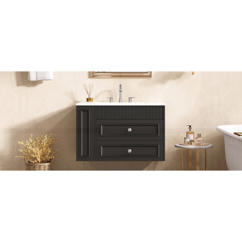 Meuble-lavabo mural 30 po, Noir