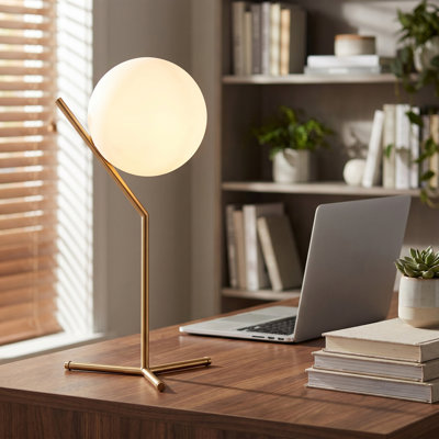 Nola Crystal Ball Table Lamp – Modern Gold Table Lamp With Opal Glass Globe Shade, E26 Bedside Desk Lamp For Bedroom, Living Room, Office