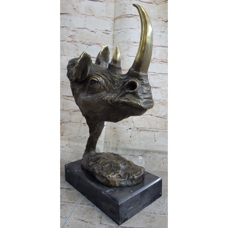 Sculpture Rhinocéros Rhinocéros en métal fait à la main bronze 14 "x 10"