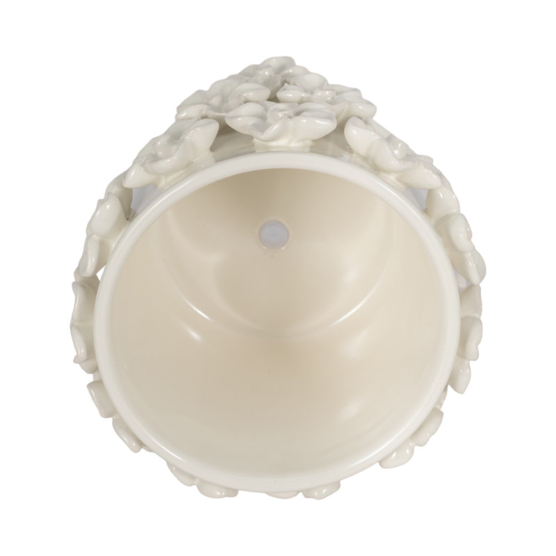 Sagebrook Home 7" Floral Applique Planter, White, 5" H x 6" W x 6" D, Ivory