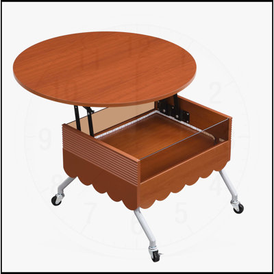 Table basse ronde à plateau relevable avec roues, structure en métal et éclairage multicolore personnalisable, parfaite pour les salons modernes