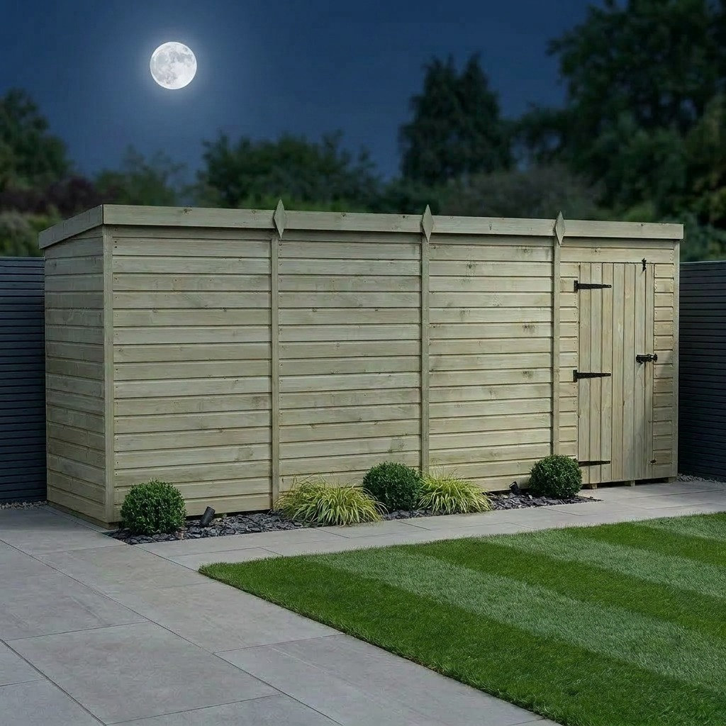 Total Sheds 16ft x 4ft Pent Garden Shed - Single Door - No Windows - Pressure Treated Timber - UK Manufactured