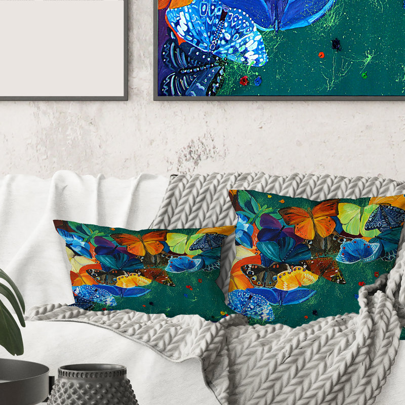 Housse de coussin rectangulaire et insert Butterflies on a Gree