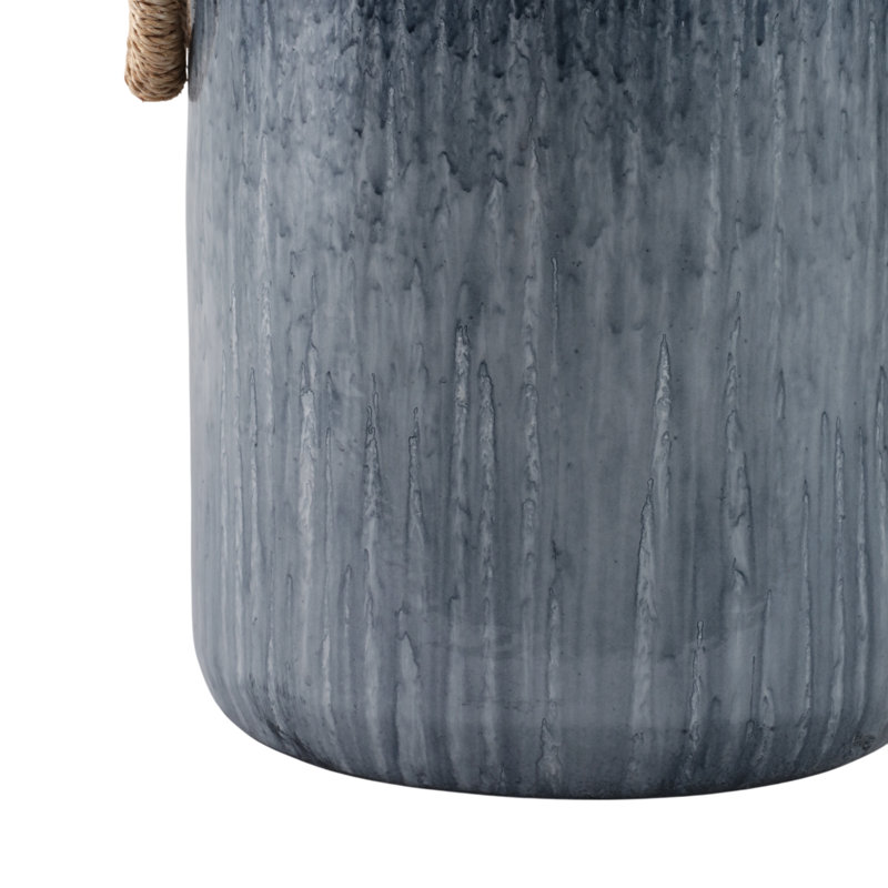 Handmade Pottery/Woven/Clay/Jute Floor Vase, Ombre, Blue, 18"