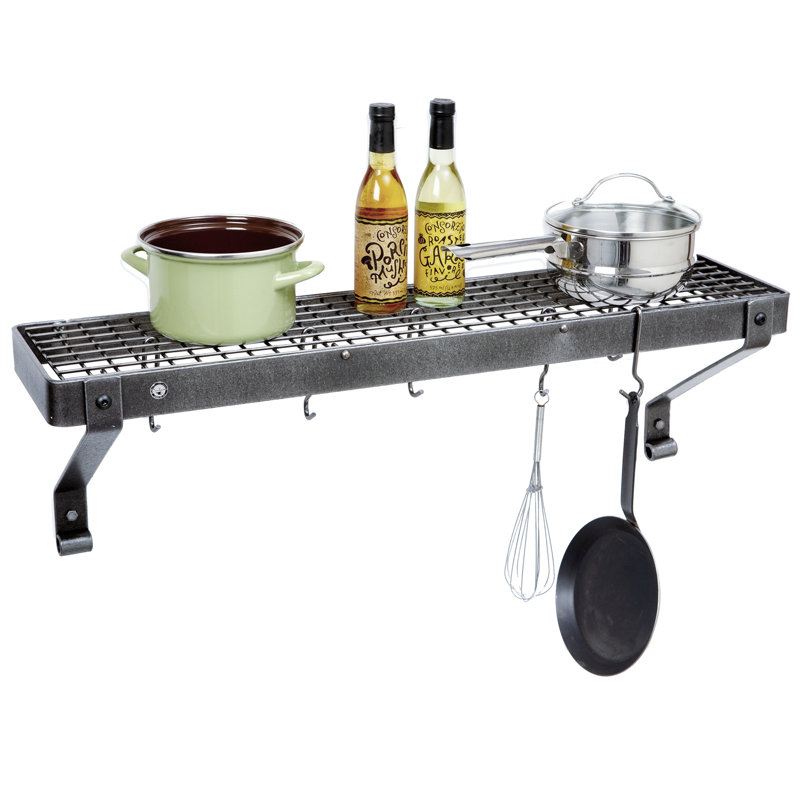 Gourmet Handcrafted Bookshelf Wall Mounted Pot Rack, 14" H x 30" W x 9" D