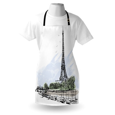 Tablier East Urban Home Paris unisexe, Tour Eiffel, taille adulte, noir et blanc