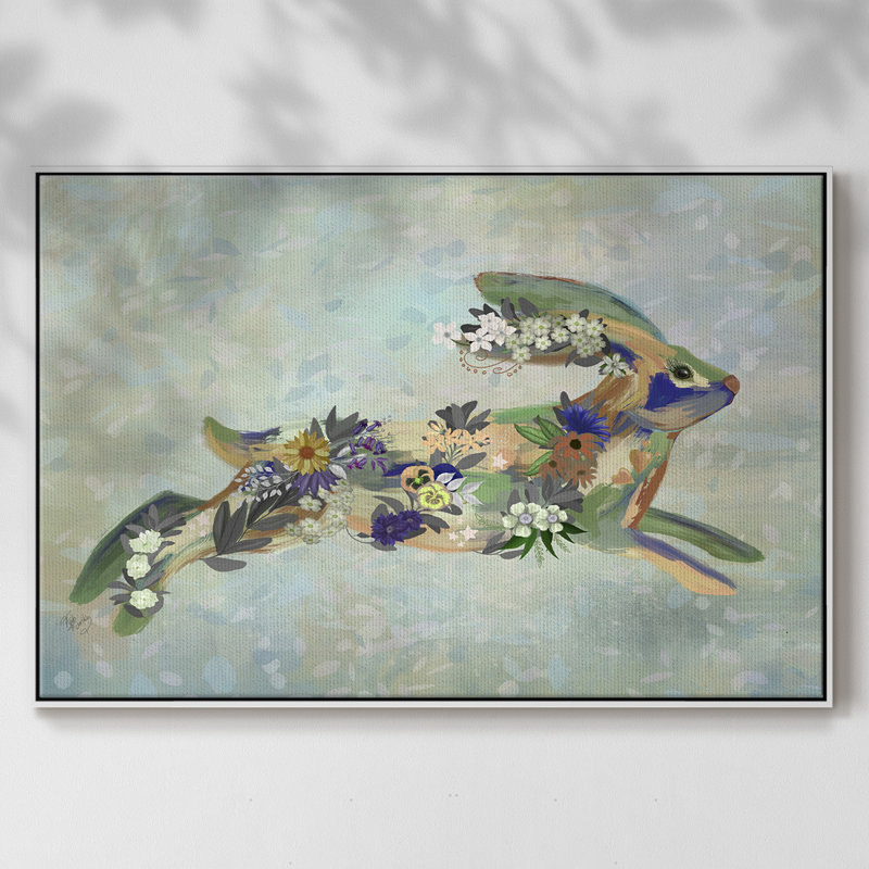 Fantastic Florals Hare, Running - Reproduction sur toile flottante, H 27 po x l 41 po x P 2 po, Blanc