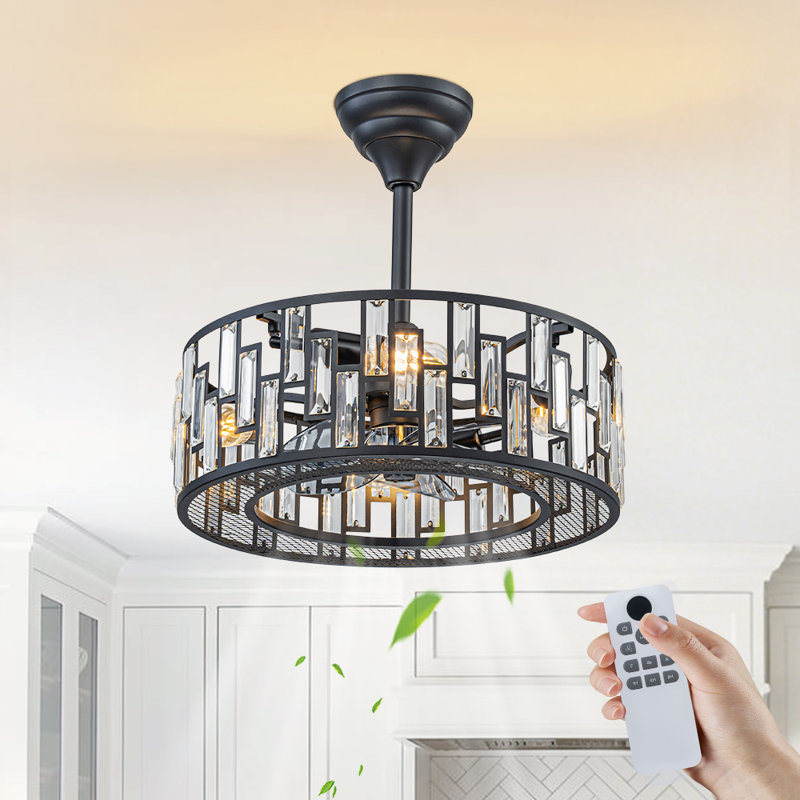 18" 5 - Blade Caged Ceiling Fan With Remote Control