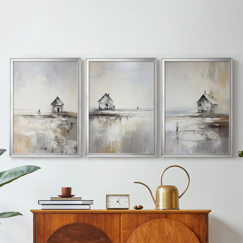 NAUTICAL Series DL - Toile tendue avec châssis sur mesure - 3 pièces, Argent argent, H 15 po x l 19 po