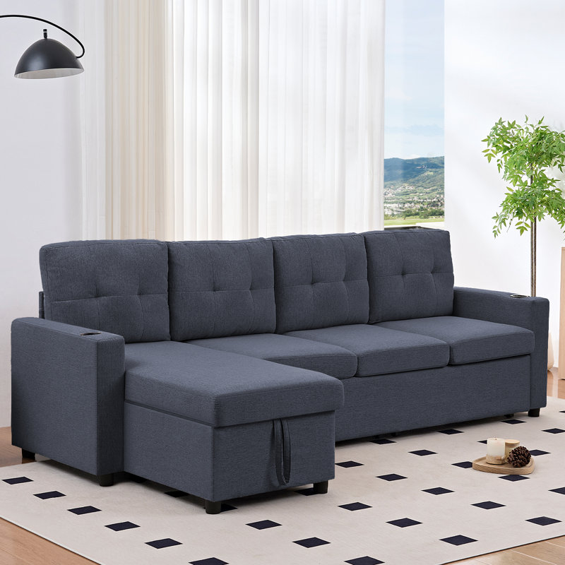 Canapé-lit modulaire en lin avec rangement, Beige