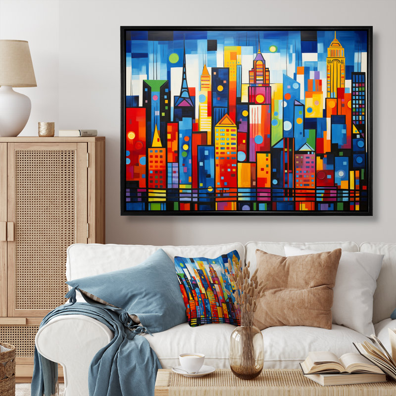 Pop Art New York In Color I - Art mural Pop Art, Cadre flottant noir, H 34 po x l 44 po x P 1,5 po