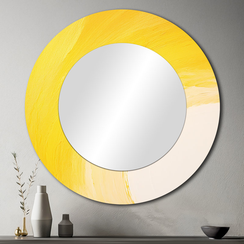 Savayah Yellow Chroma Curve - Rainbow Wall Mirror, Yellow Round Decorative Mirror, Printed Metal Art, 36" x 36"