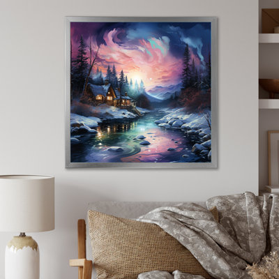 Aurore boréale, paysage d'hiver