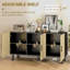 Buffet buffet, armoire de cuisine avec 3 portes en rotin et tablettes réglables-314633817