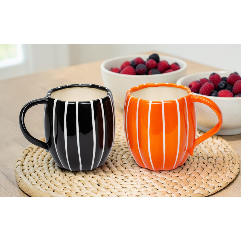 Orange And Black Pumpkin Mugs