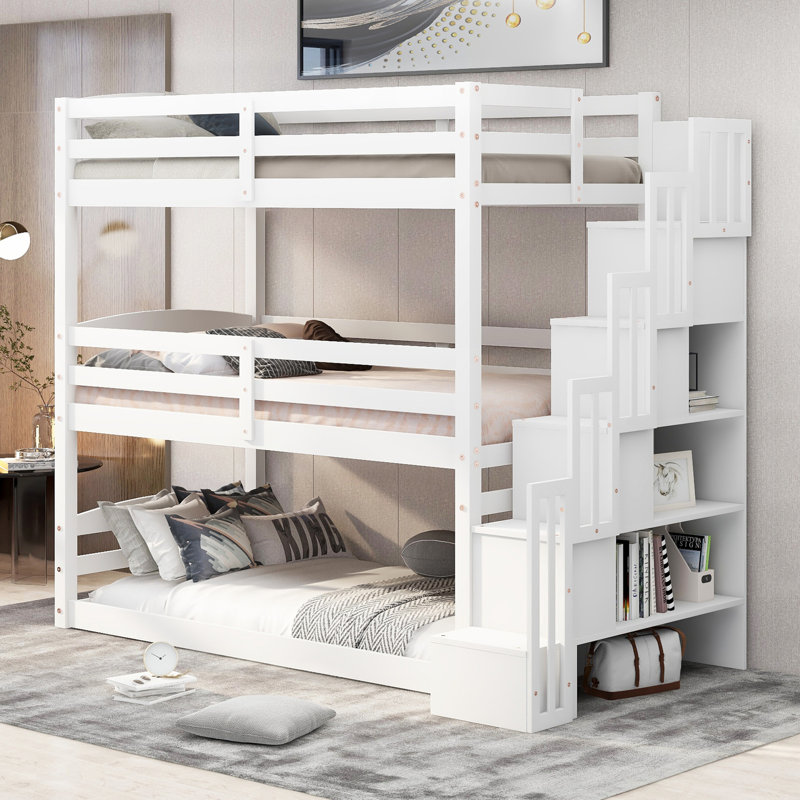 Triple Bunk Bed With Storage Staircase, Separate Design