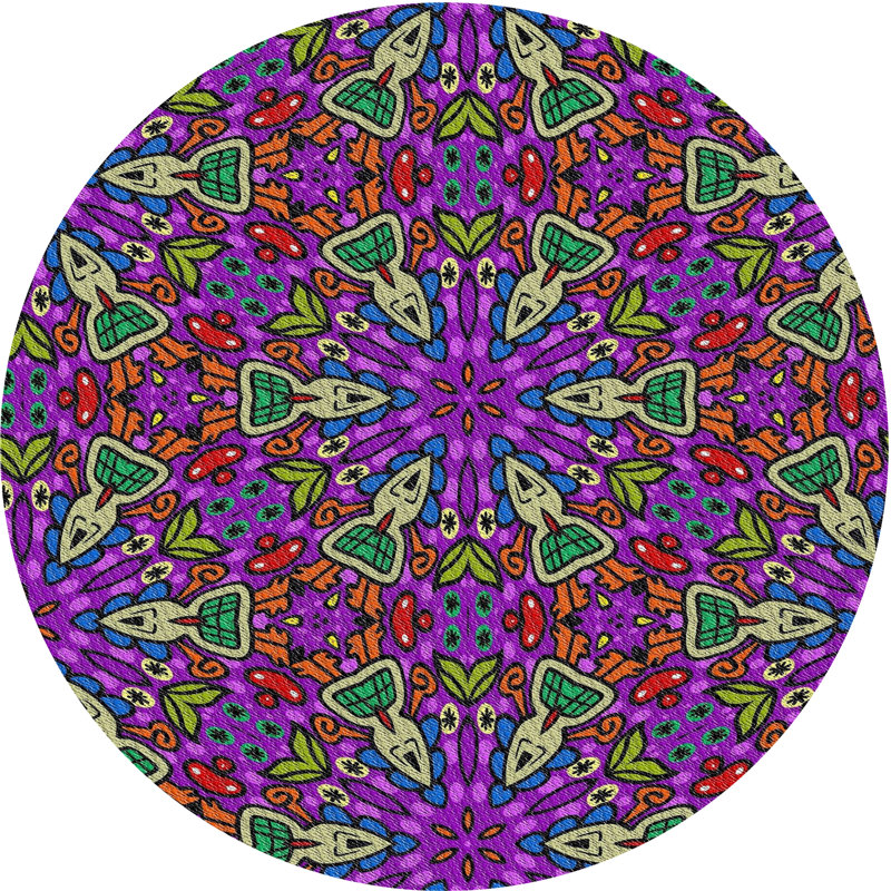 Violet/rouge/vert Tapis décoratif, Rond 6 pi