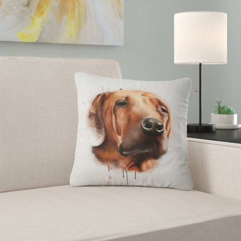 Visage de chien brun - aquarelle, 16 po x 1 po, Coussin décoratif