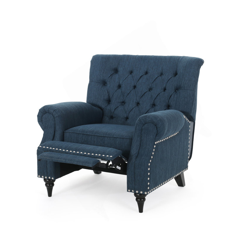 Fauteuil à dossier en tissu bleu marine de style classique