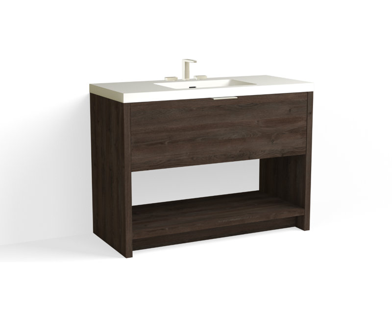 Vista 48" W Freestanding Single Bathroom Vanity, 8" Widespread, Biondo/Satin Nickel, White Matte