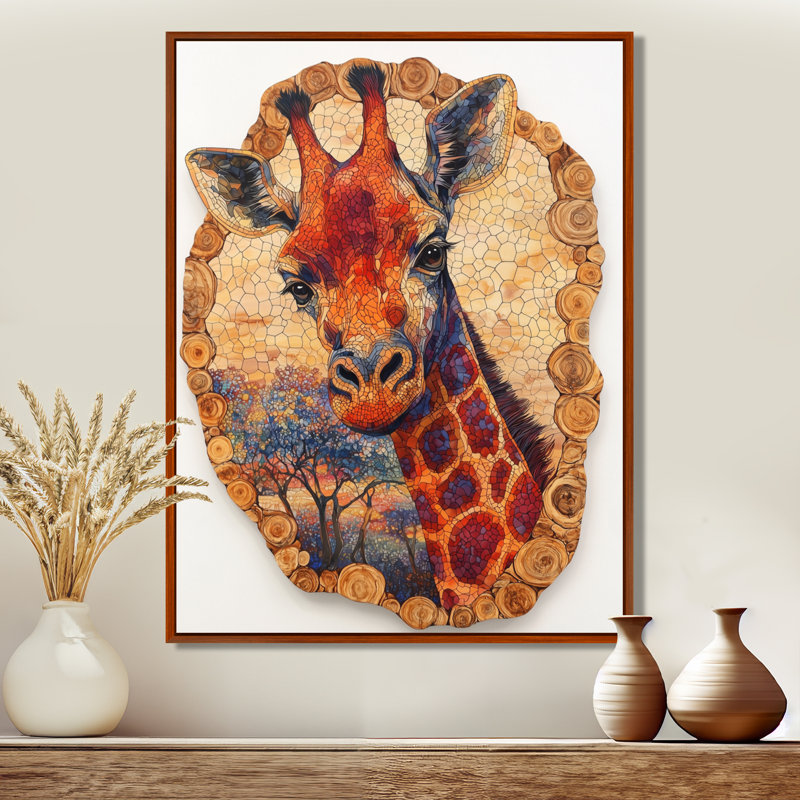 HuneyCutt, portrait silencieux d'une girafe dans un paysage africain IV - Girafe, art mural, H 20 po x l 12 po, Brun